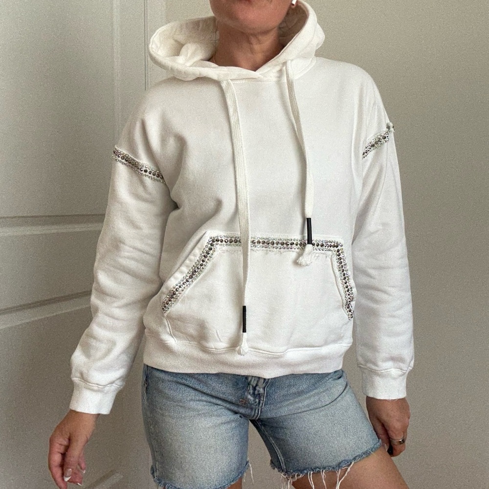 Elegant White Hoodie with Embellished Accents